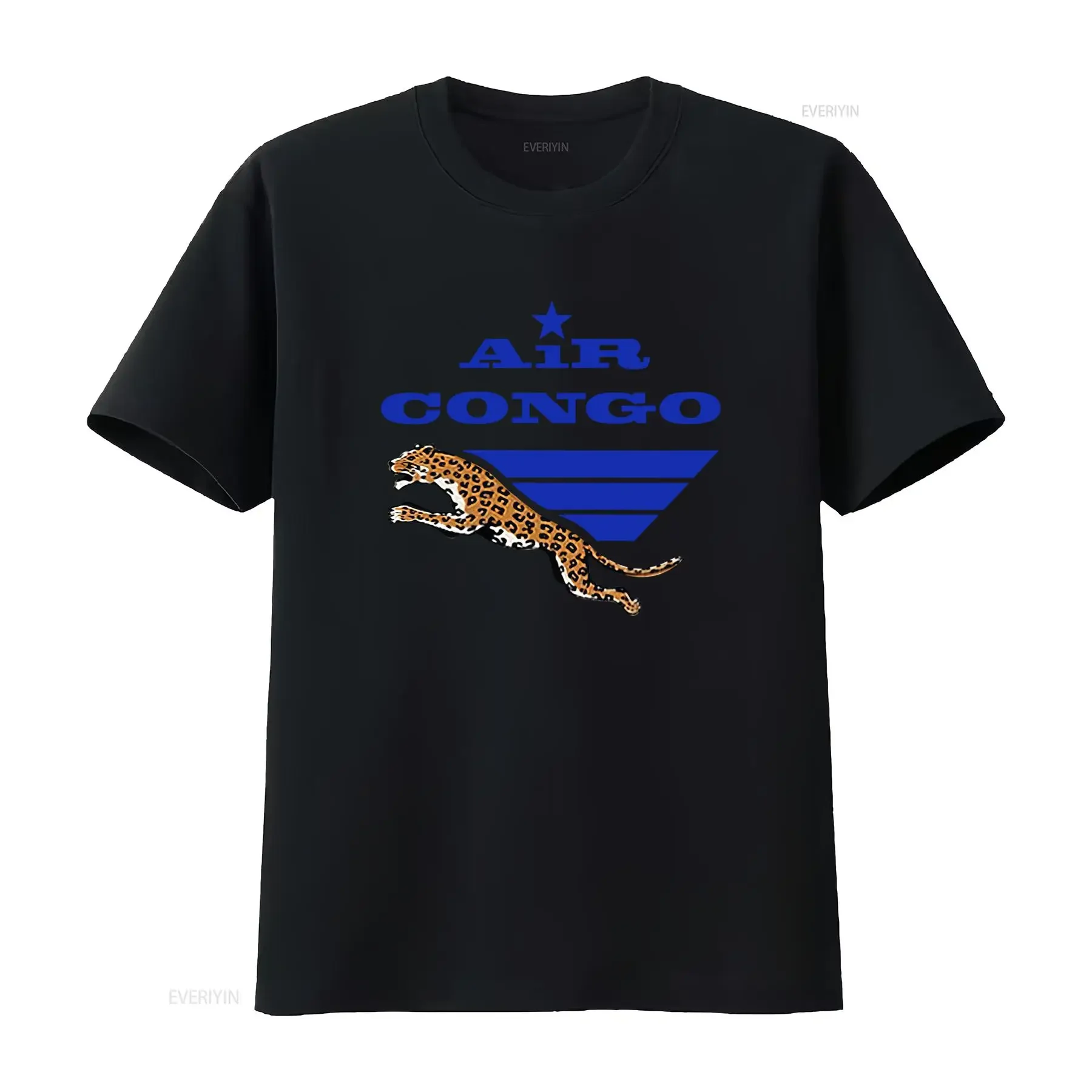 Camiseta con el logo retro de la aerolínea Air Congo, diseño de Zaire, África, Kinshasha, Sabena, Zambia, con estampado de leopardo saltando, estilo vintage lavado.