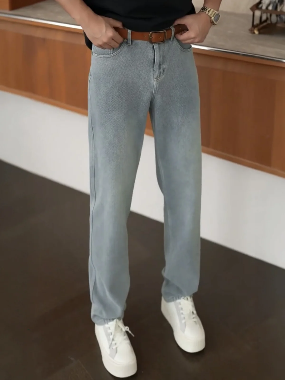 

Spring Summer Men's Retro Fashionable Straight Leg Jeans Textured Starry Night Casual Breathable Comfortable Loose Fit Jeans
