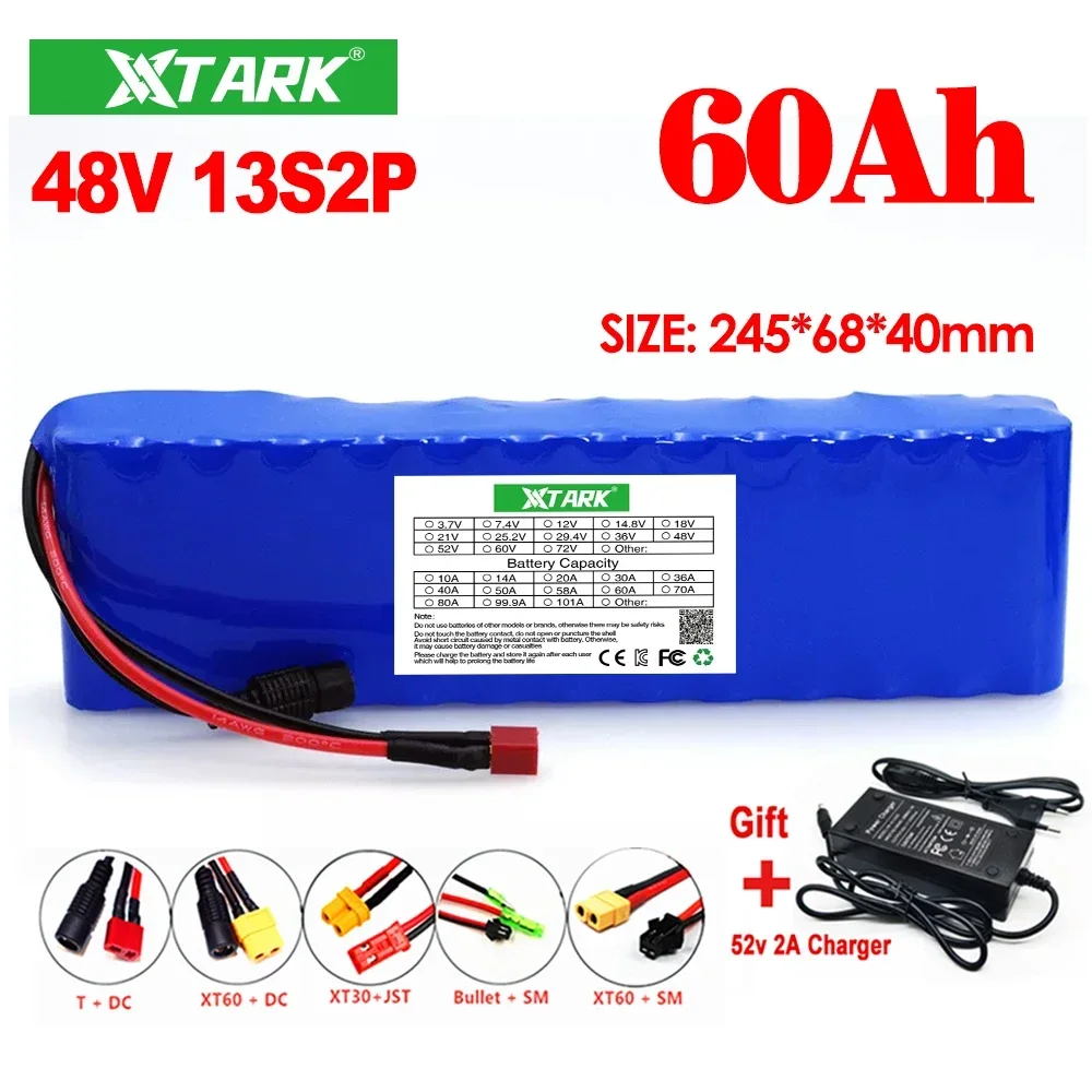 48V 60Ah 13s2p 18650 1000W 54.6mah 38000v high power battery for electric bike with BMS and XT60 charger