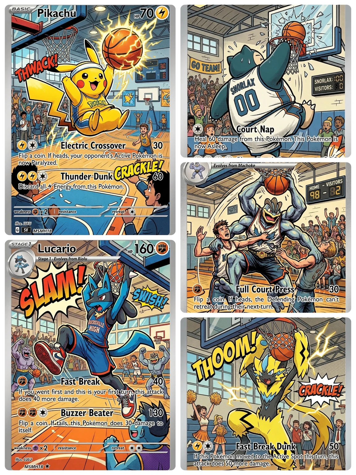 PTCG Cards Basketball Court Set Holo Rare Cards Lucario Zeraora Snorlax Machamp PTCG Cards Gift Collection PKM DIY Gift