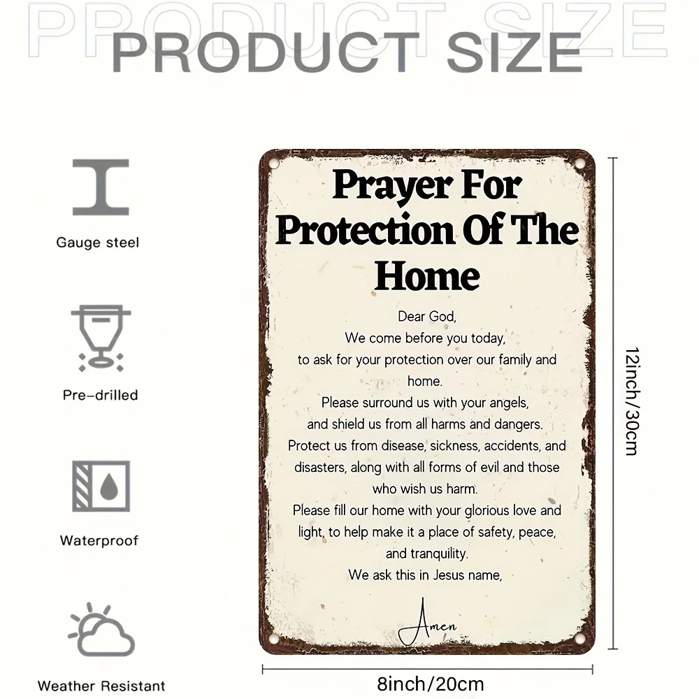 قطعة واحدة من لافتة فنية جدارية من الألومنيوم "صلاة لحماية المنزل"، 8 × 12 بوصة - مطبوعة بالأشعة فوق البنفسجية، مقاومة للرطوبة، تصميم ريفي مقاوم للانحناء #4