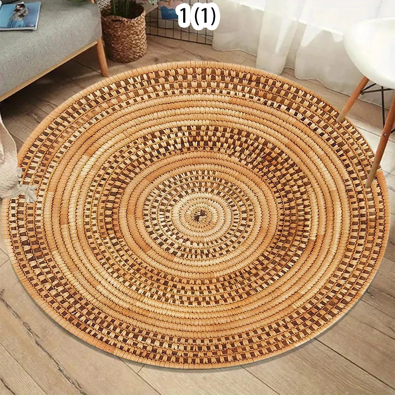 Wooden Patterned Circular Carpet, Soft and Unique Bohemian Carpet Anti Slip Indoor Carpet, Living Room Sofa Bedroom Carpets