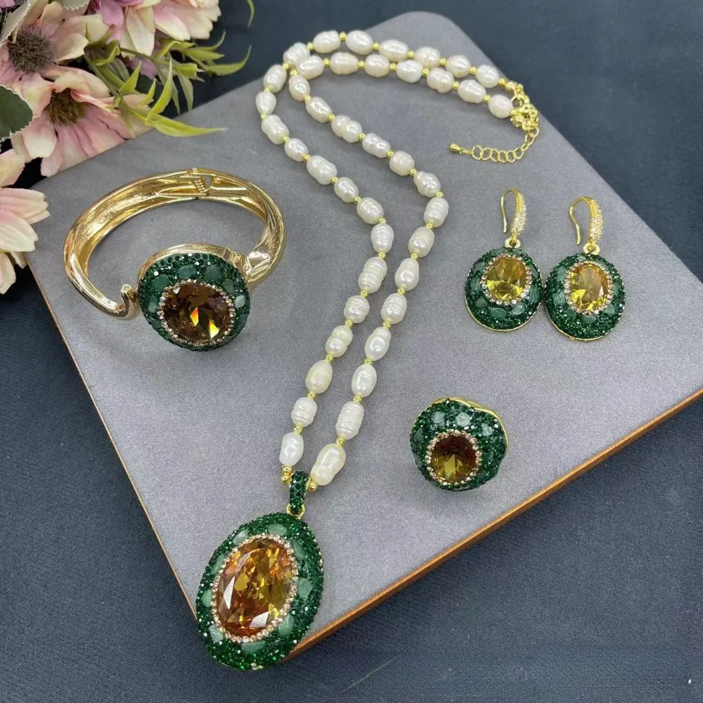 New Sudan Stone Pearl Necklace Set for Women's Luxury Personality Fashion Ladies Banquet Party Wedding Exquisite Jewelry