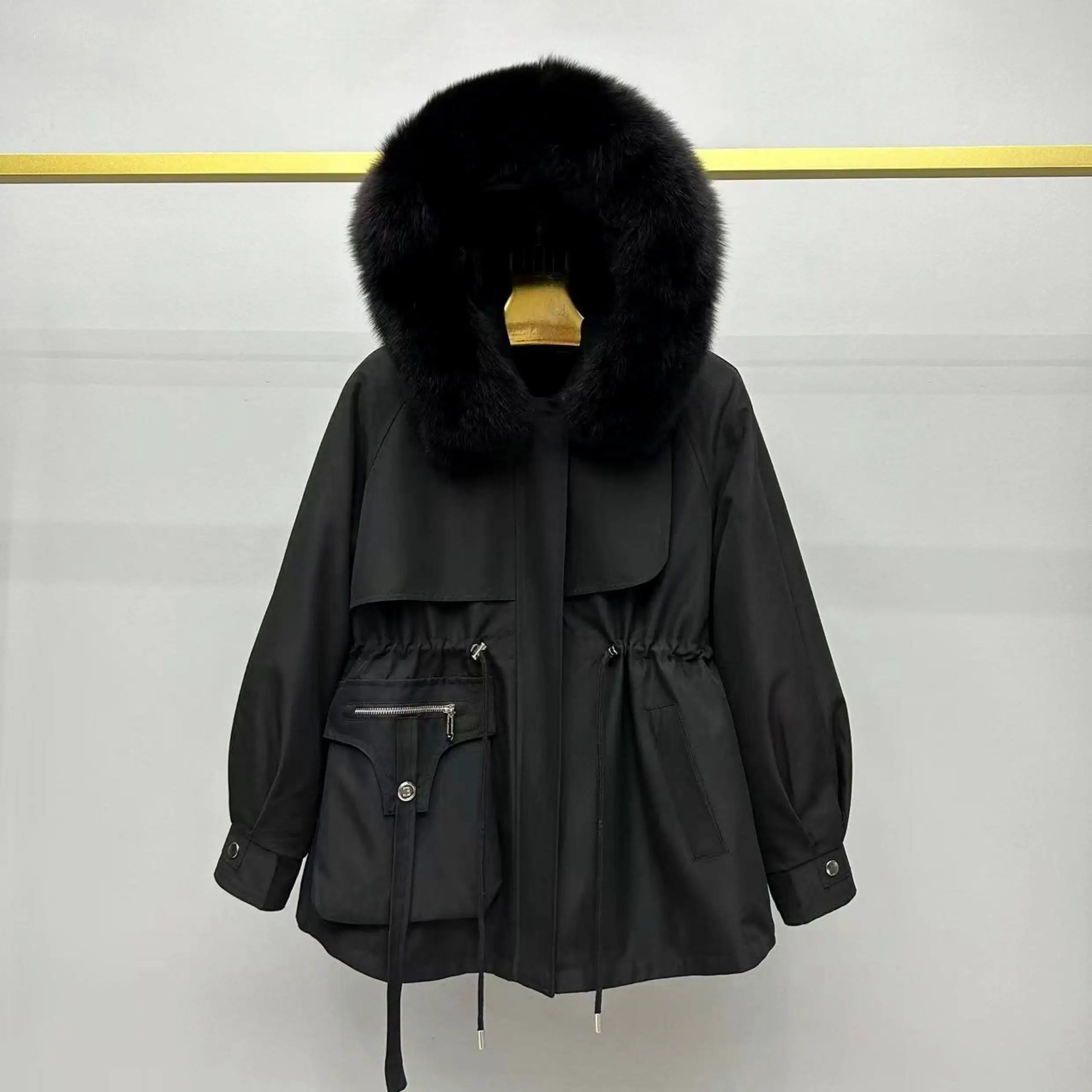 Mid-long Female Parkas New Autumn Winter Real Fox Fur Collar Hooded Wadded Jacket Removable Fur Liner Long Sleeve Warm Overcoat