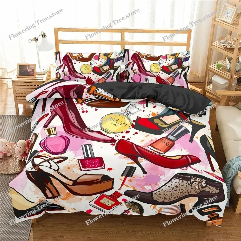 Makeup Lipstick Luxury Bedding Set Cosmetic Pink Duvet Cover Girls Women Polyester Bedding Set Ho