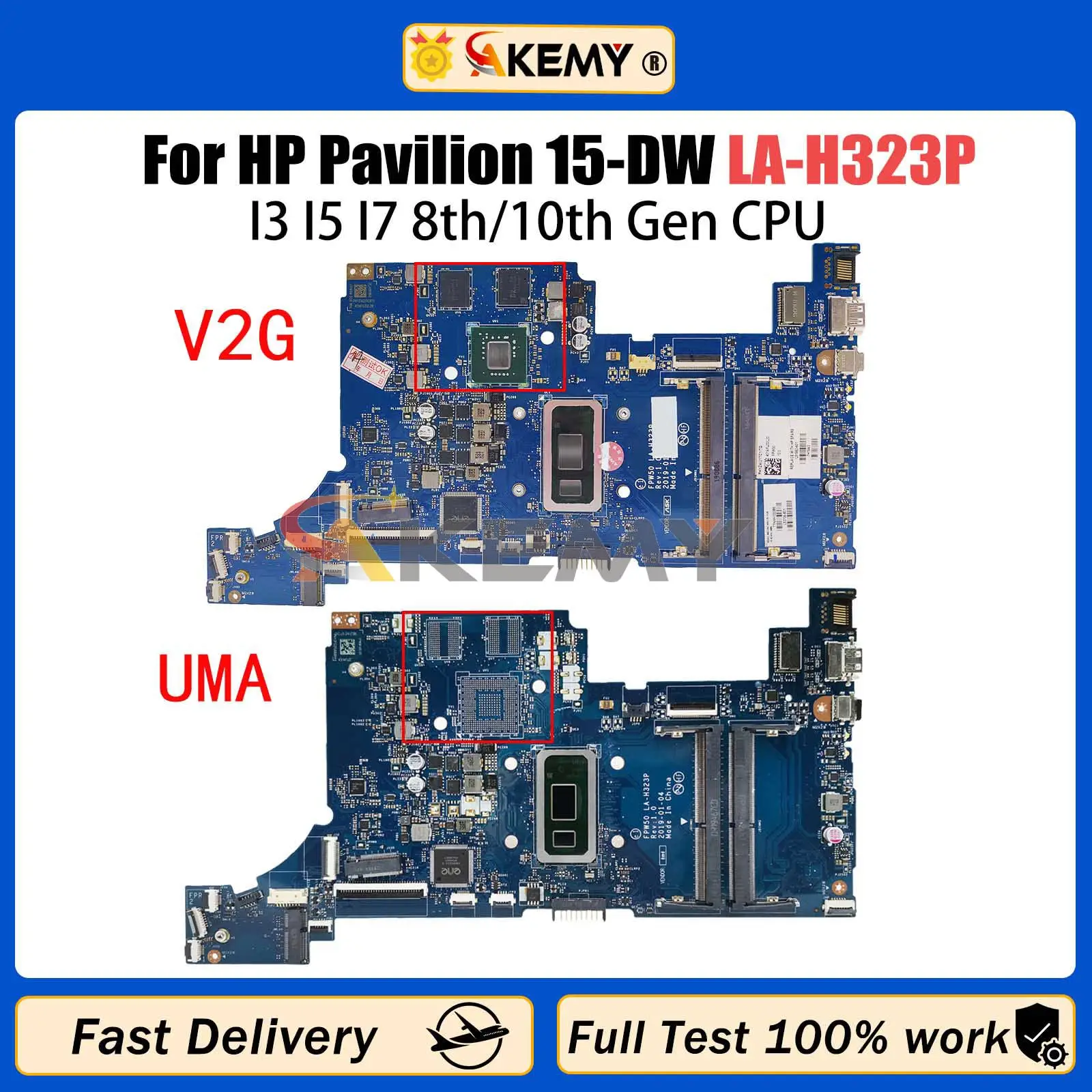 Placa-mãe LA-H323P AKEMY para HP Pavilion 15-DW L52005-001 M13687-601 L68076-601 L51985 Laptop CPU I3 I5 I7 8/10