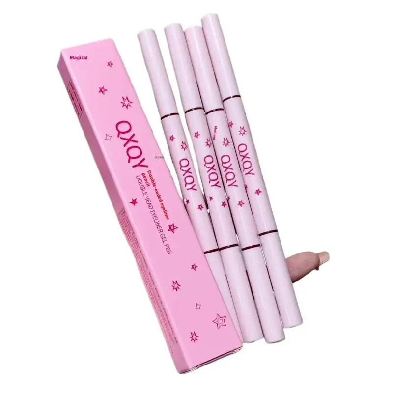 Double HEAD ปากกาอายไลเนอร์ 2 In 1 NATURAL Matte โกหก Silkworm Eye Liner เจลดินสอยาวนานสีดําสีน้ําตาลแต่งหน้าเครื่องสําอางค์เครื่องมือ