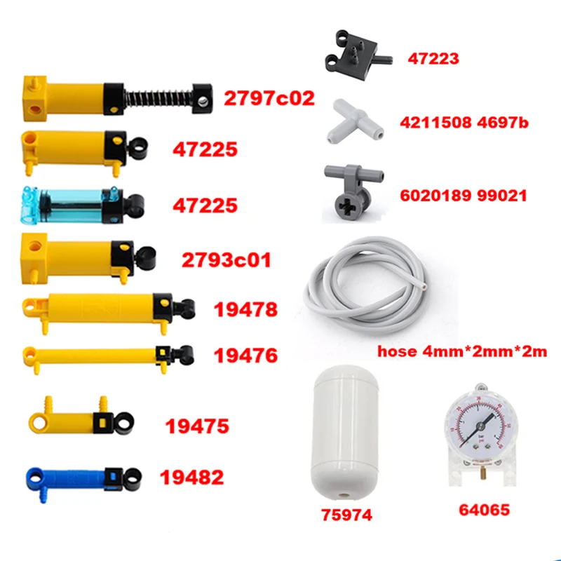 Hose Air Pump Tank Push Rod Putter Switch Piston Pneumatic DIY MOC Technical Building Blocks Parts For 42043 9641 47225 61904