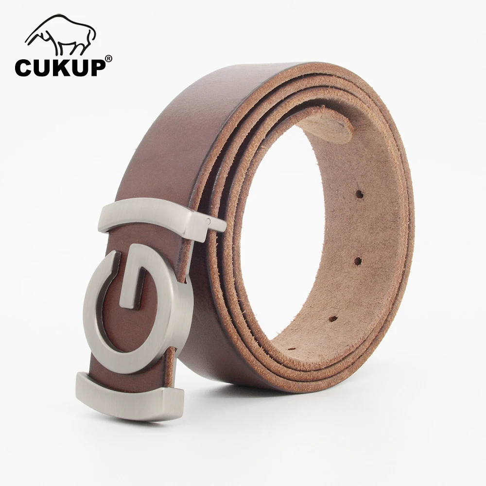 

CUKUP Washed Vintage Pure Cowhide Leather G Letter Buckle Belt for Mens Perfect Match Jeans Accessories