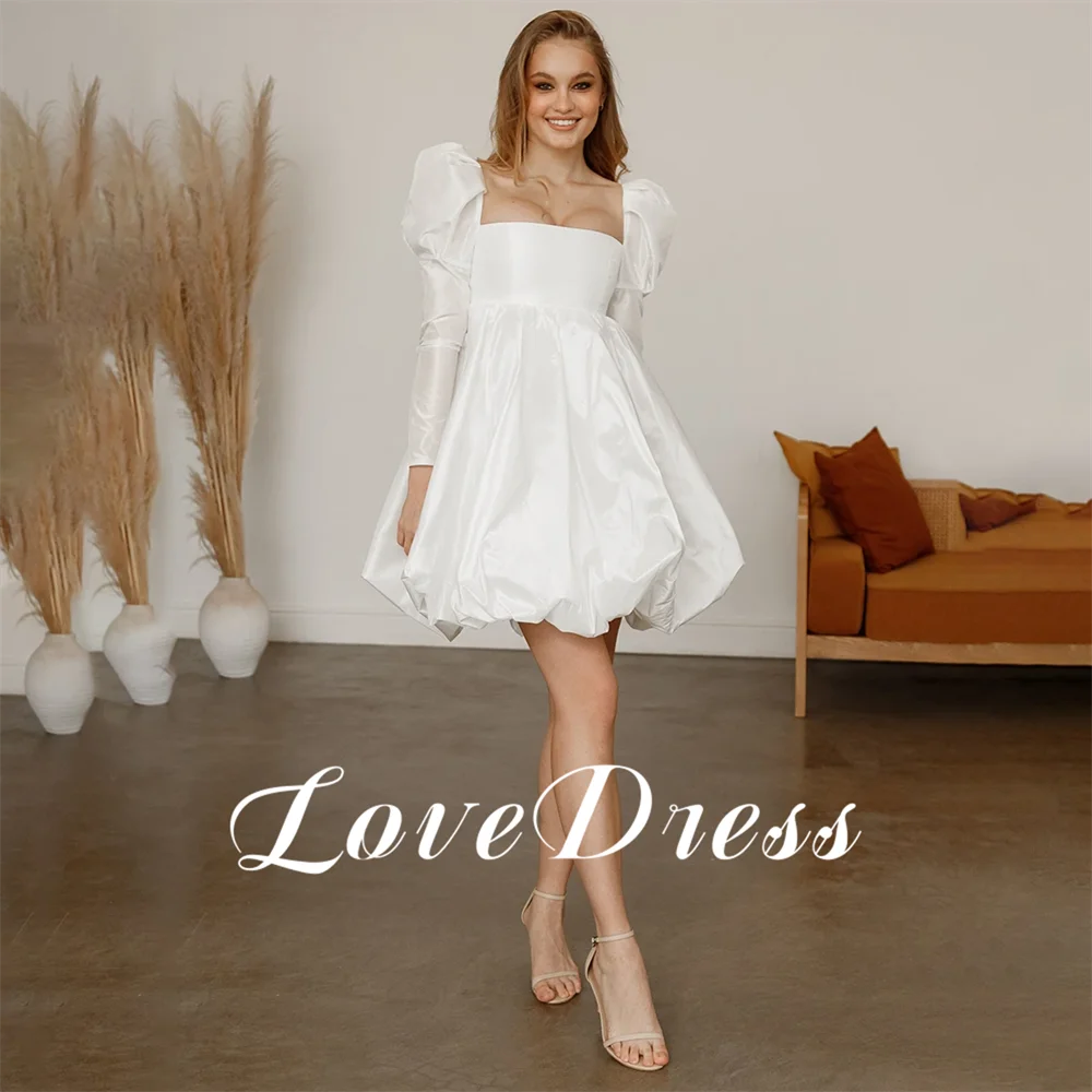 LoveDress Taffeta Princess Little Square Neck Wedding Dress Maternity Friendly Long Sleeves Puffy Bubble Shoulders Bride Gown