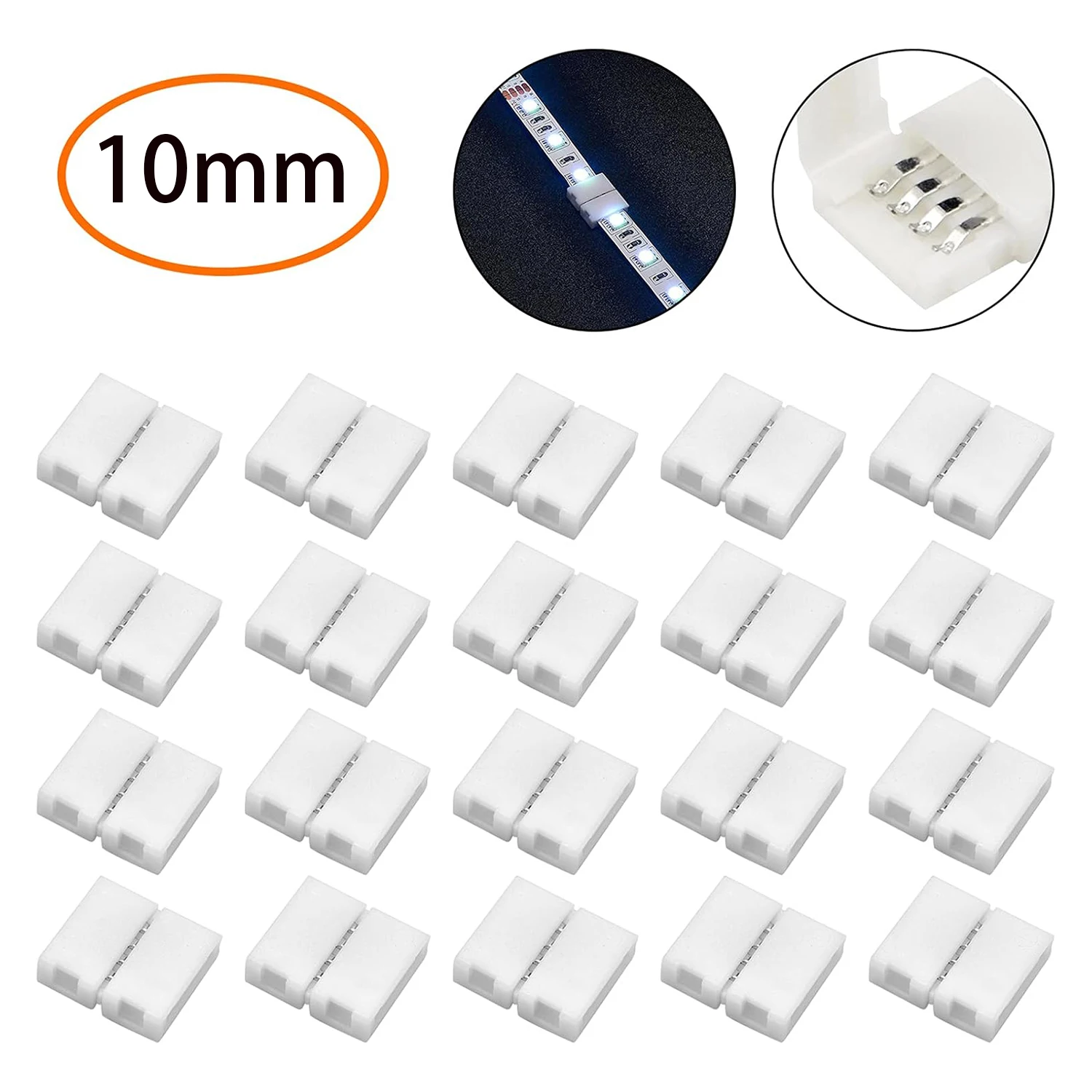 10MM 4-pin 5PCS I Shape LED Strip Solderless Connector For 5050/3528 RGB Led Tape PCB No Soldering Corner Connector Accessories
