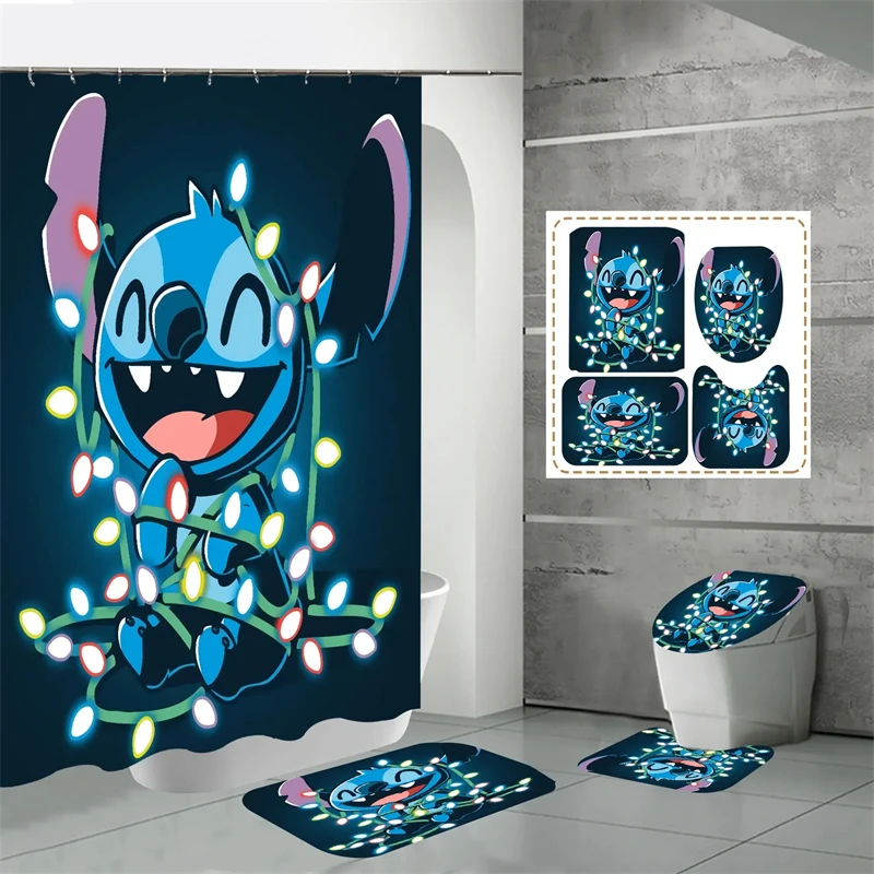 Stitch Shower Curtain Bathroom Accessories Anti-Slip Carpet Toilet Mat Protection Floor Anti-Corrosion Multi-Size Bathroom Decor