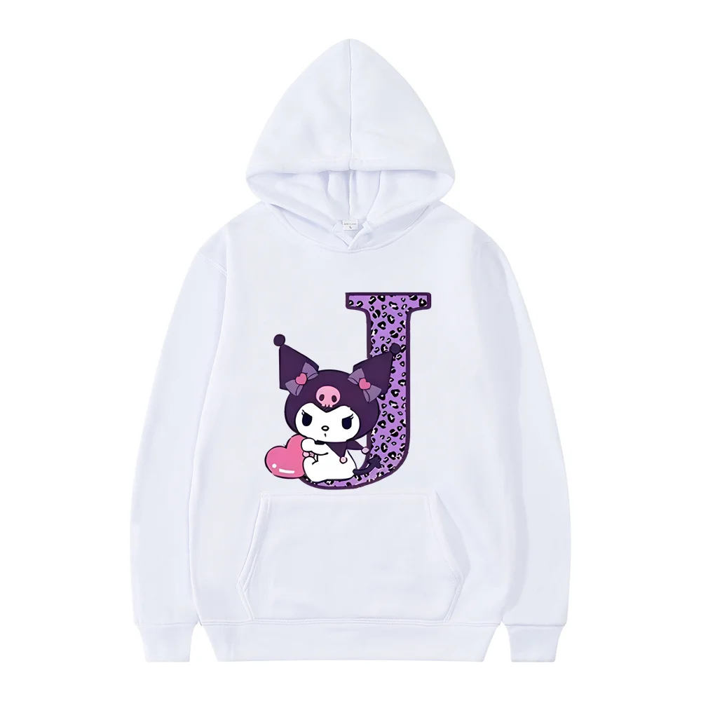 White Kuromis Hoodies Letter A B C D Cartoons Hoodies Anime Kawaii Tops Casual Clothes Woman And Men Fashion Long Sleeve Hoodies