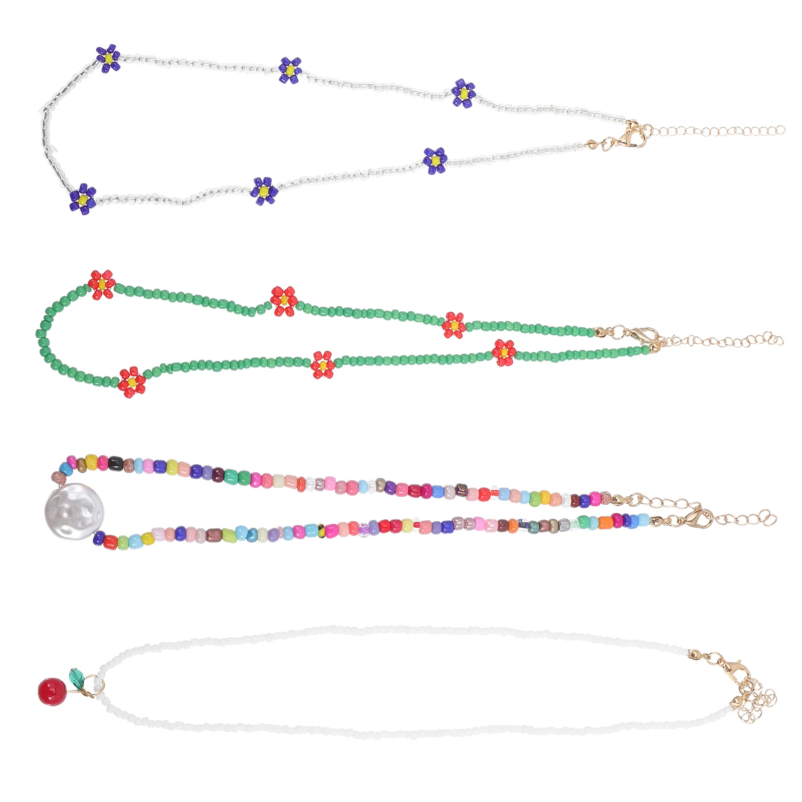 

4pcs Rice Bead Necklace Lightweight Bohemian Choker Women Beach Party Summer Daily Wear Flower Necklaces Teen Girls