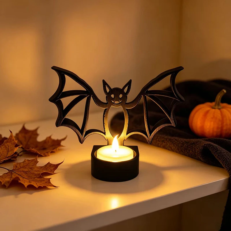 3D Printed Bat Candle Holder, Halloween Table Decor Ornament, Hollow Stand For LED Electronic Tealight