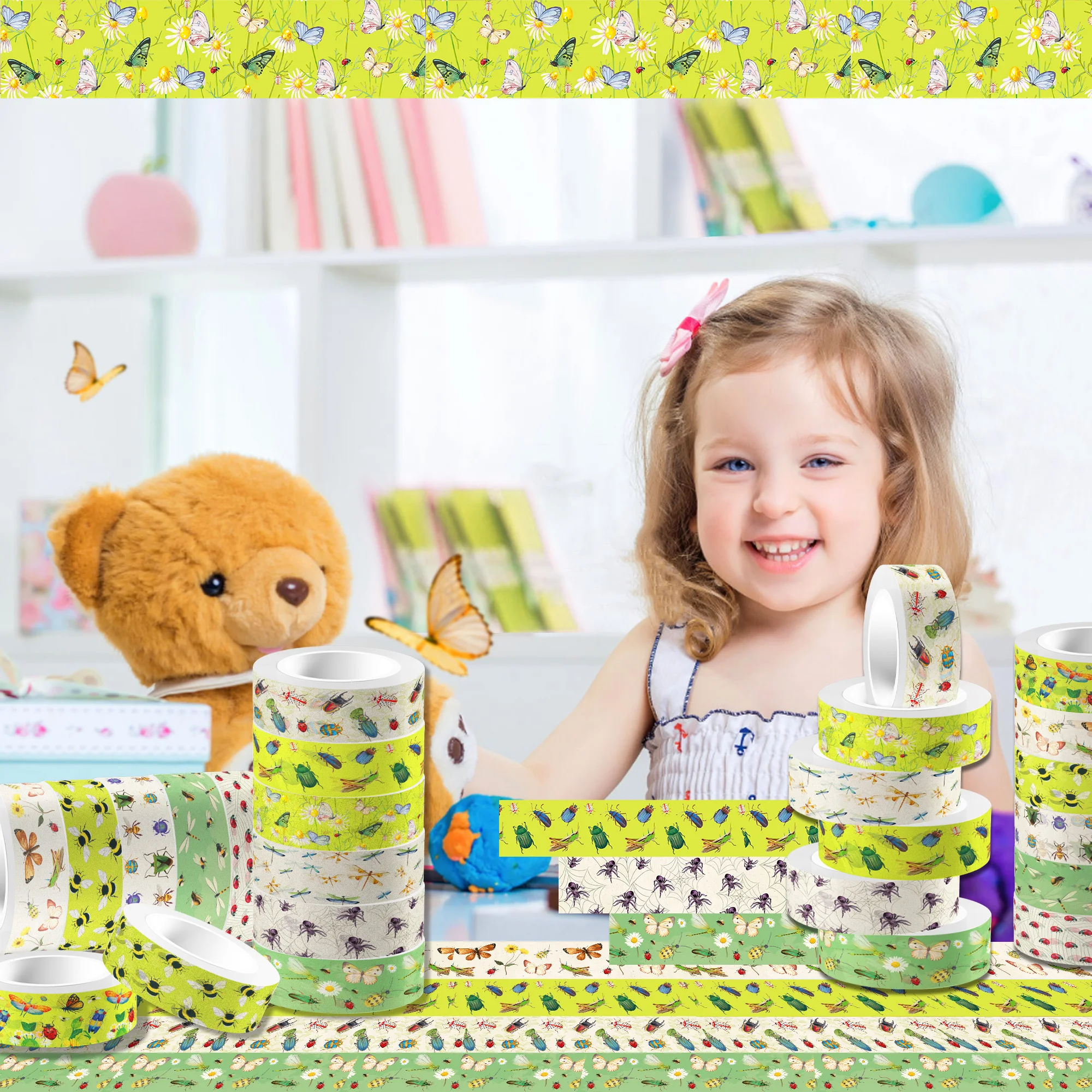 12 Rolls Cartoon Insect Bee Butterfly Masking Tape DIY Handbook Material Sticker Washi Tape Scrapbooking Birthday Gift Supplies - view 3