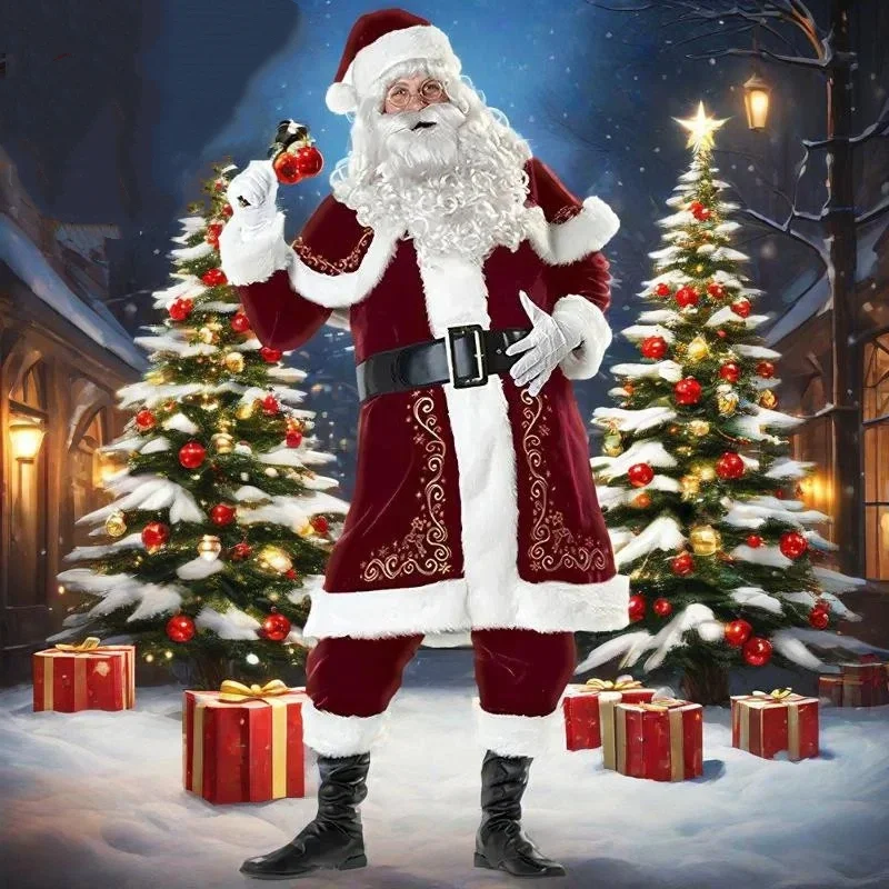 

Рождественский костюм отца, фланелевой костюм для косплея, комплект для взрослых, наряд Санта-Клауса, теплое мужское нарядное платье для косплея, тематическая рождественская вечеринка