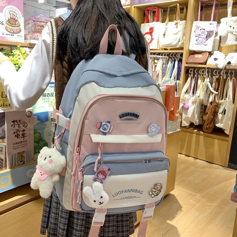 

Girls Canvas Schoolbag Female Contrast Campus Ins Style Backpack Large Capacity Trendy Laptop Backpacks