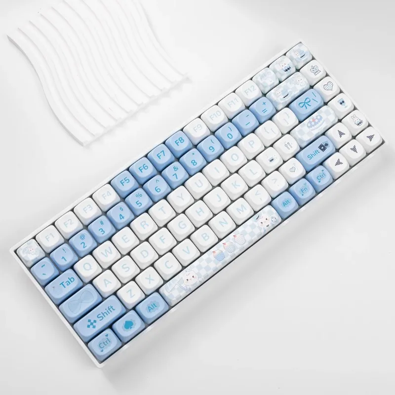 Cute Blue Keycaps 144 Keys PBT Thermal Sublimation Customized MOA Cherry Profile Keycaps Mechanical Keyboard Accessories Gifts