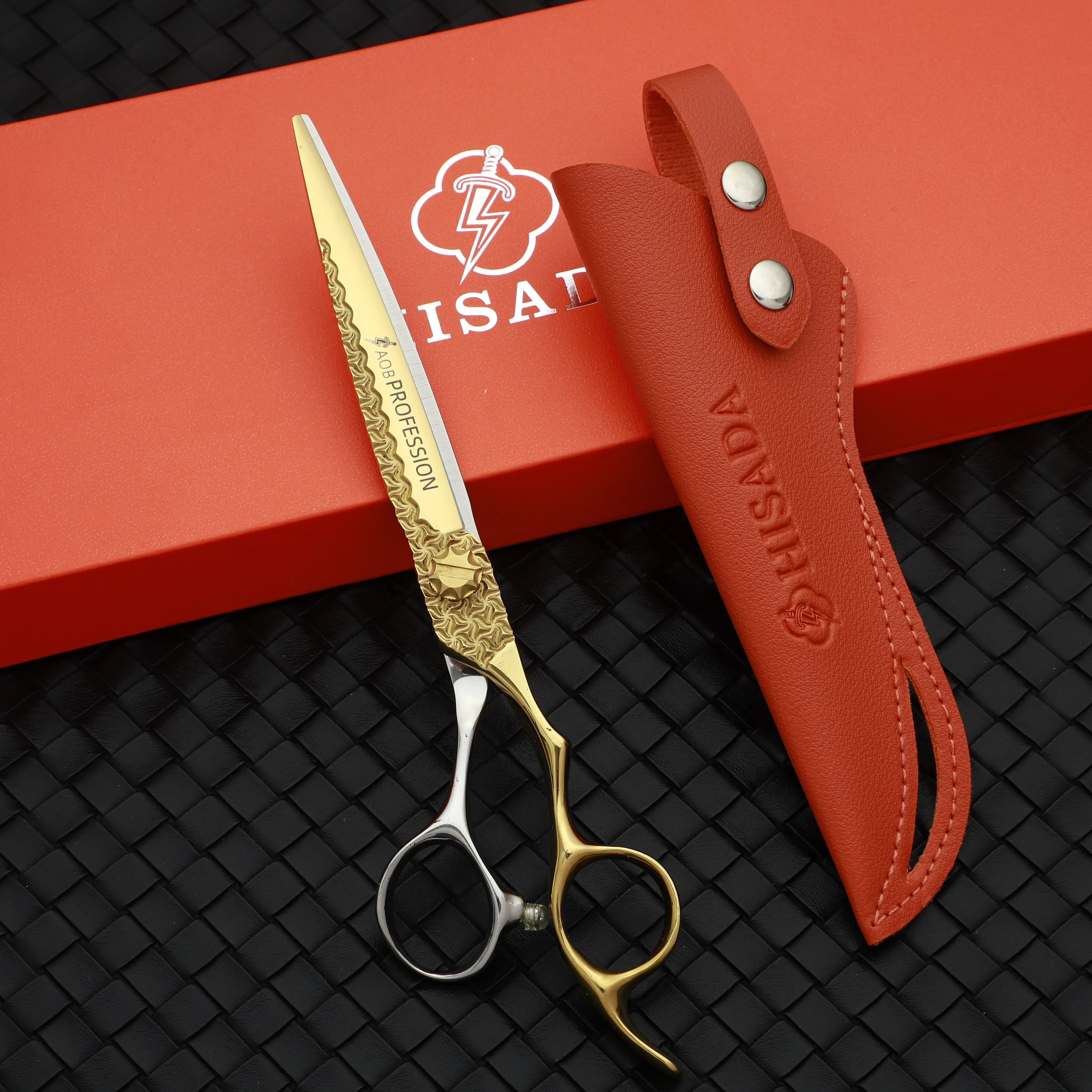 HISADA 7.0 inch Two Tone Gold Engraved Hair Cutting Scissors,  Professional Barber Shears Salon Hair Styling Tool