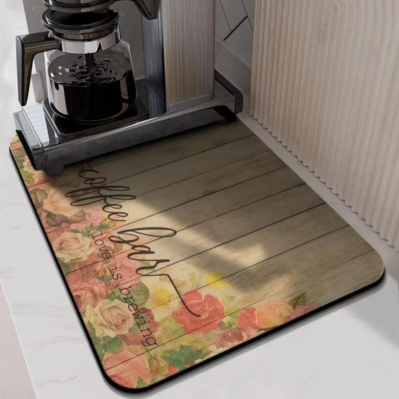 Coffee Bar Mat  for Countertop Absorbent Hide Stain Rubber Backed Dish Drying Mats for Kitchen Counter Draining Pad Decor Gift