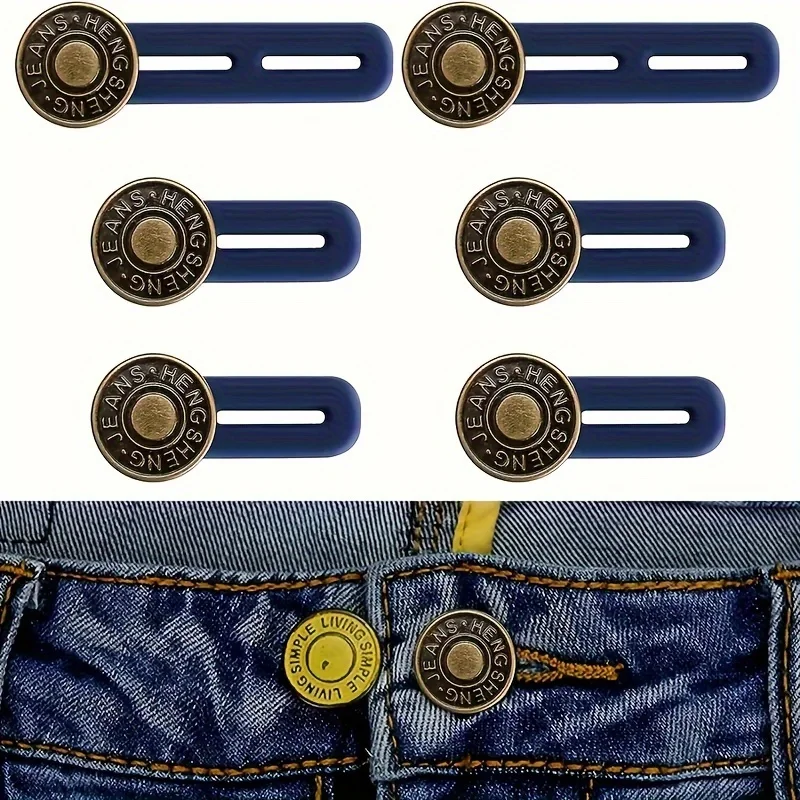 6 Stück Unisex-Jeans-Knopfverlängerungsschnallen, Metall-Instant-Hüftgurtverlängerer, geeignet für Jeans, Hosen und Hemdkragen – Detail 1