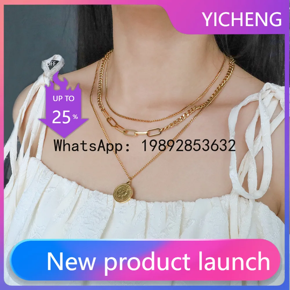 Retrostacking titanium steel clavicle chain 18k multi-layer round brand portrait pendant necklace for women easiest for match