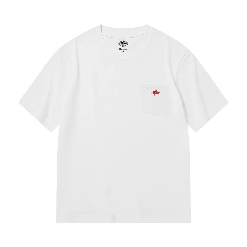 Men and Women's Pure Cotton Fashion Brand Embroidery T-Shirt Tee Simple Pocket Short Sleeve Orders Exported to Japanese