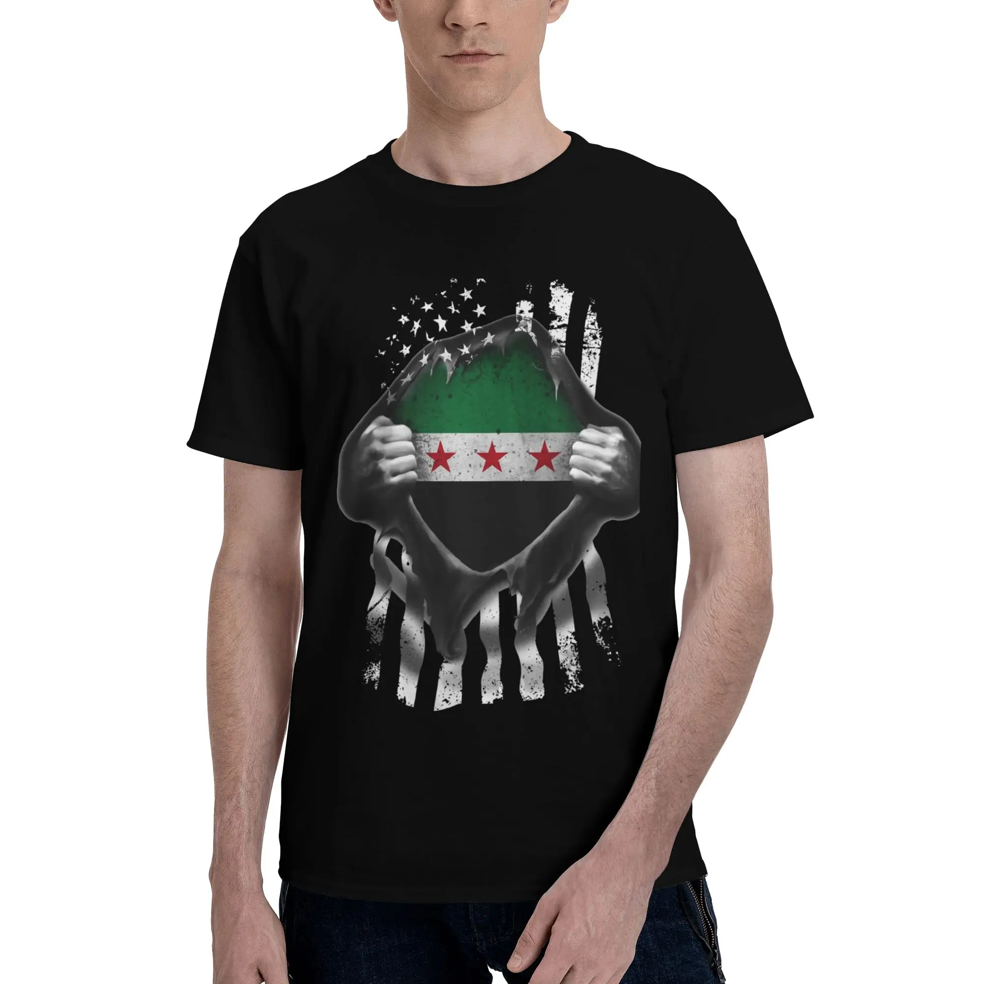 Mens Womens Syrian American Flag USA Syria  Shirt 100% Cotton New Arrival Tee Shirts  Top Clothing