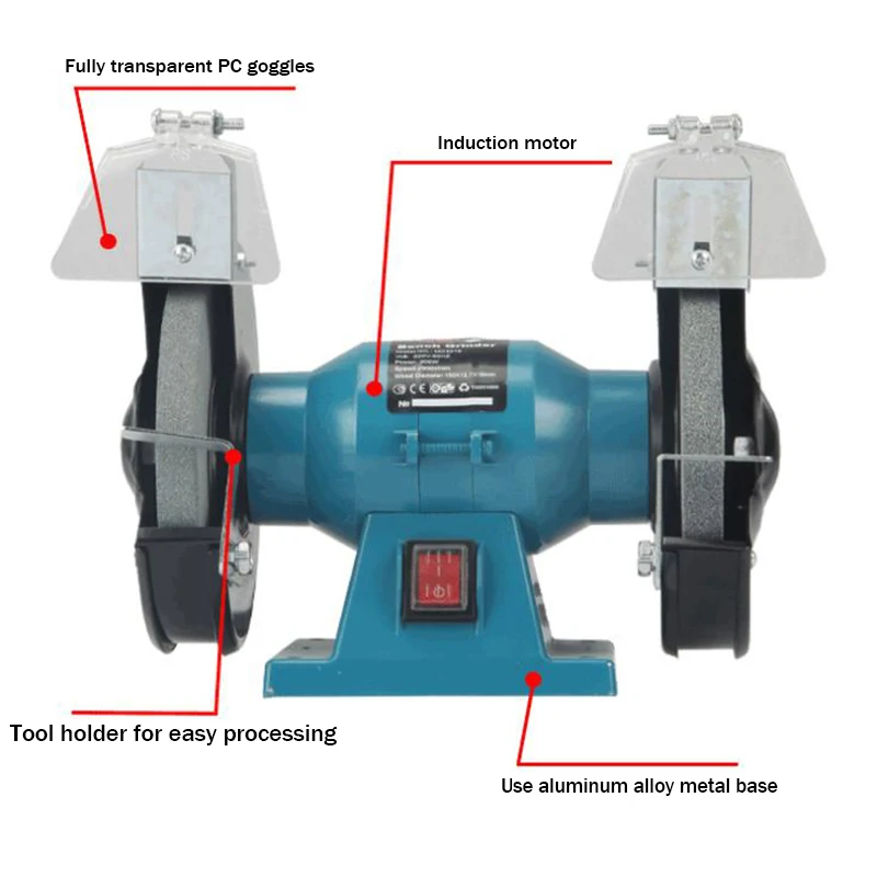 Bench Grinder, Rotary Grinding Polishing Machine with Shield for Household Electric Knife Sharpener and Tool Sharpening