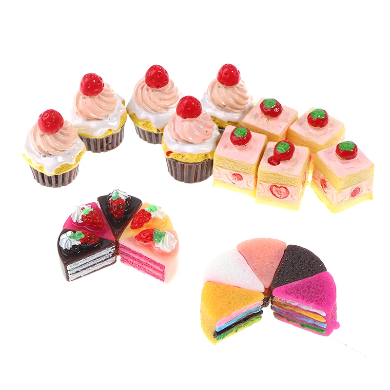 5Pcs 1:12 Dollhouse Miniature Cupcake Strawberry Snack Dessert Mini Food Mini Cakes for BJD Doll House Decor Kitchen Accessories