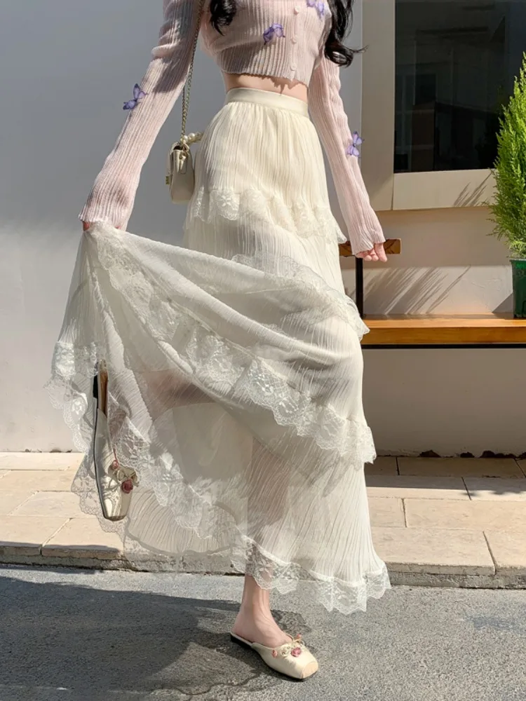 

High Waist A-Line Skirt Cake Me Fairy T Women's Spring 2025 New Sle ature Gown Hanging Sense Fairy T Skirt