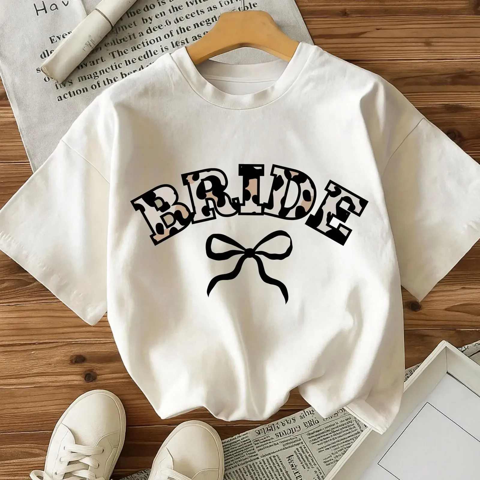 Cow Print Bride Bow T Shirt Oversized Wedding Bachelorette Party for To Be Bridal Shower Casual  vintage Washed Unisex