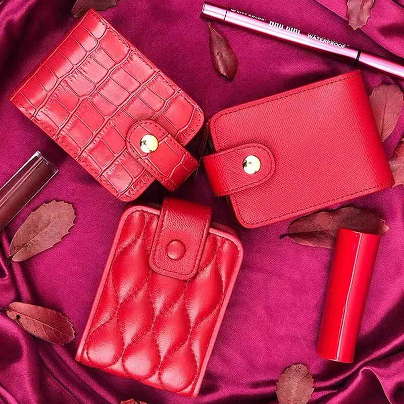 Mini Portable Lipstick Bag With Mirror Minimalism Cosmetic Bag With Button Crocodile Embossed Women's Makeup Storage Case