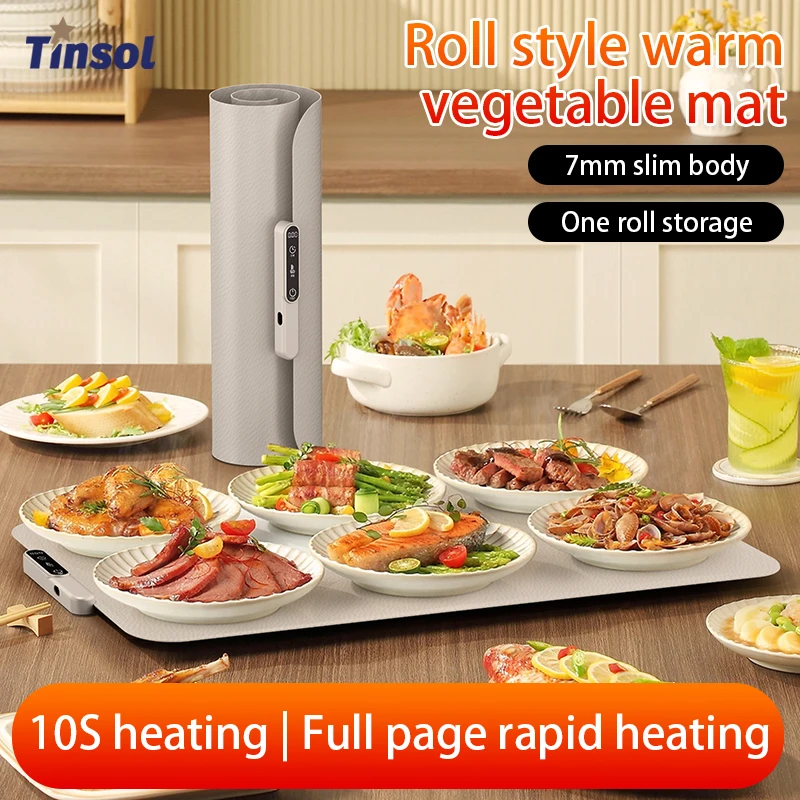 TINSOL New Food Insulation Mat Foldable Silicone Heating Pad Portable Food Cart Insulation Mat 8-Level Temperature Adjustment