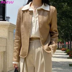 Chaqueta de piel auténtica para Mujer, cárdigan de piel de oveja tejida a mano, con cuello redondo, abrigo a cuadros, prendas de vestir, Estilo Vintage, Otoño, 2023