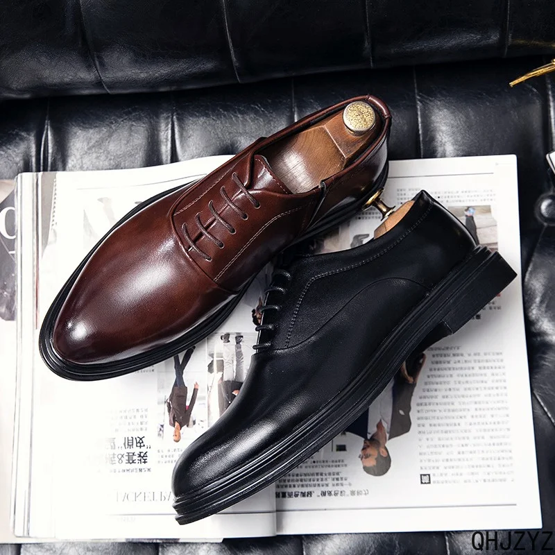 Men's Casual Business Formal Leather with Suit Low Top Solid Wedding Shoes Color Oxford Shoes Pointed Office Shoes 2027