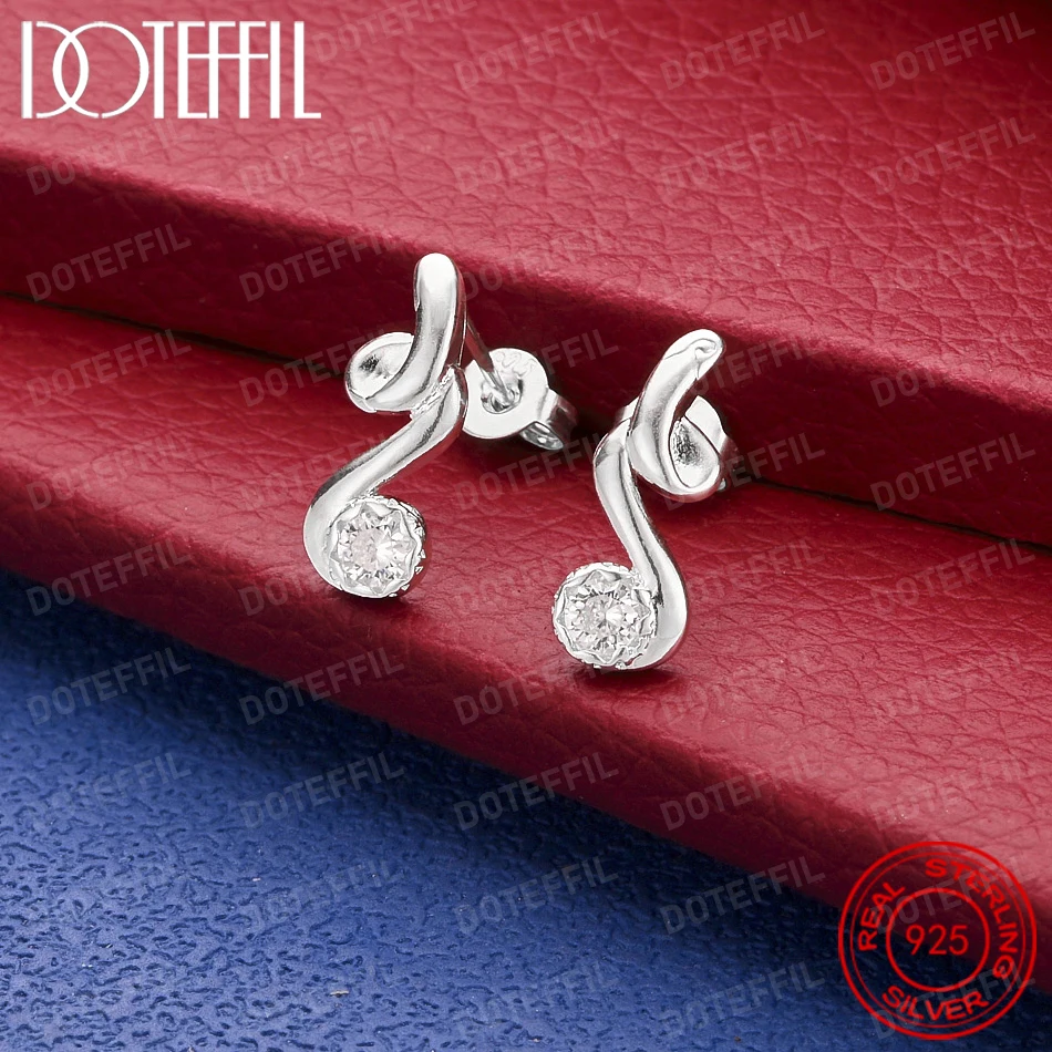 925 Sterling Silver Exquisite Musical Note Zirconia Earrings for Women, Fashionable Party Wedding Jewelry Party Gift
