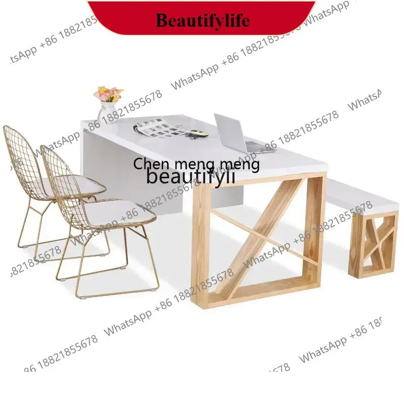 G153 Solid Wood Minimalist Desk Light Luxury Household Dining Table Creative Computer Desk Leisure Workbench Long Table
