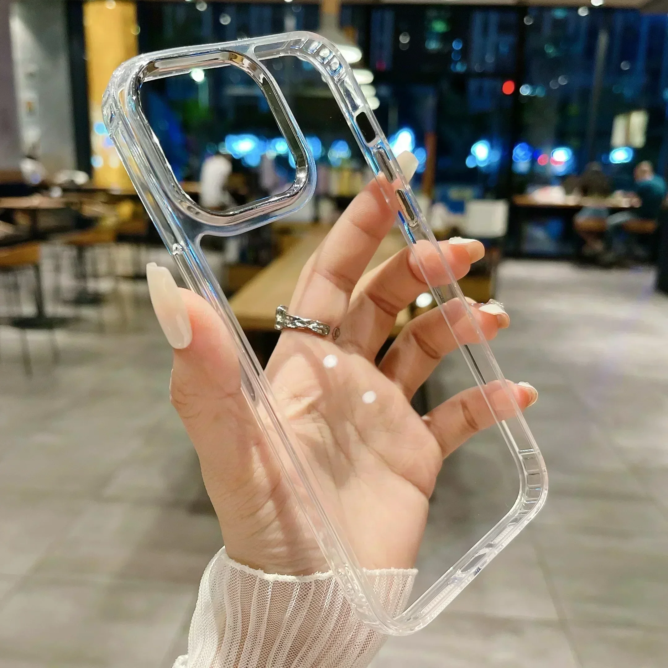 เคสกันกระแทกใสปกป้องเลนส์กล้องโลหะสุดหรูสำหรับ iPhone 11 13 12 14 PRO MAX สีชมพูฝาครอบใส