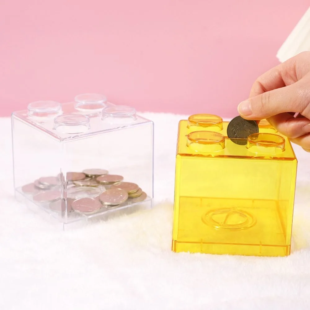 Creative Building Block Coin Box Colorful Boy Girls Money Saving Box Funny Transparent Plastic Piggy Bank Kids Gift Home Decor