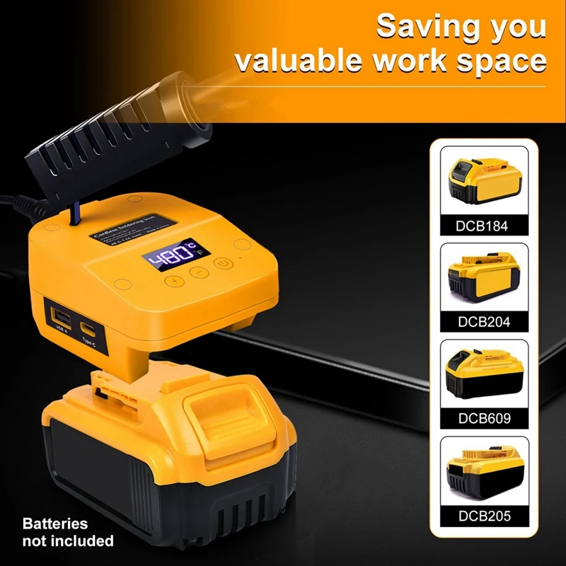 Cordless Soldering Station For Dewalt 20V Battery Portable Digital Display Soldering Iron Station With USB&Type-C Port