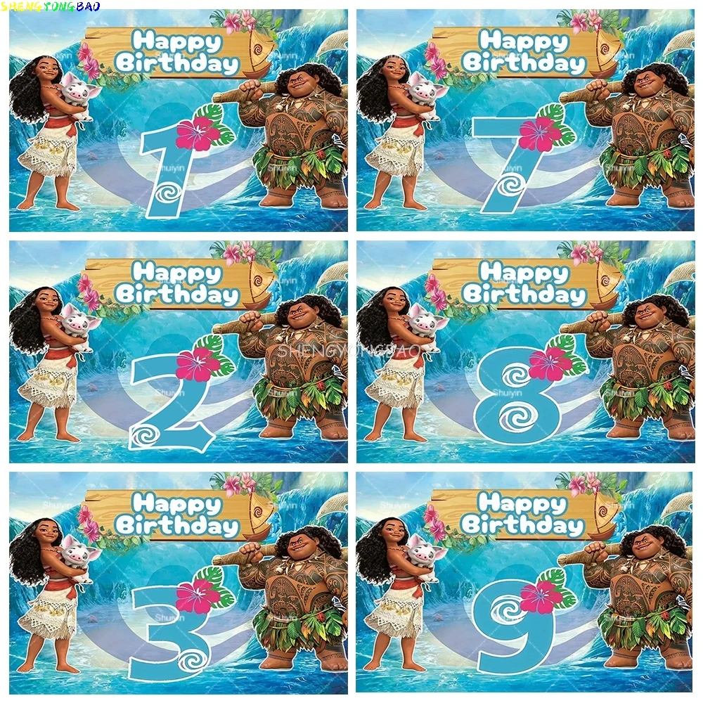 Fondo temático de princesa Moana de Disney, fiesta de cumpleaños para niños y niñas, regalos para bebés, accesorios de fotografía de Ilha Vaiana Maui MK-15