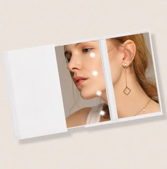 drievoudige verlichte make-upspiegel Make-uptool Graden verstelbare lichtgewicht badkamer slaapkamerspiegel voor zelfhaarknippen