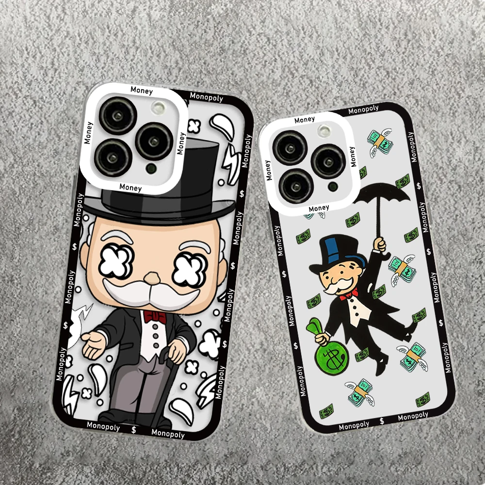 Cartoon Dollar Money Monopolys Phone Case For iPhone 15 14 13 12 11 Mini Pro Max X XR XSMax 6S 6 7 8 Plus SE20 Transparent Cover