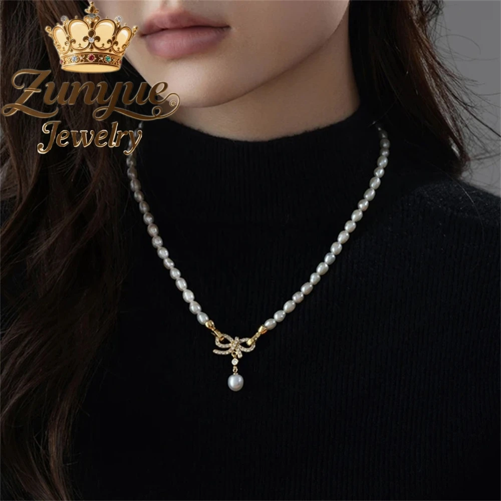 ربطة عنق لؤلؤ المياه العذبة قلادة بسيطة كبار تحسس الترقوة سلسلة ضوء فاخرة صغيرة طوق سلسلة الحلي سحر رائعة