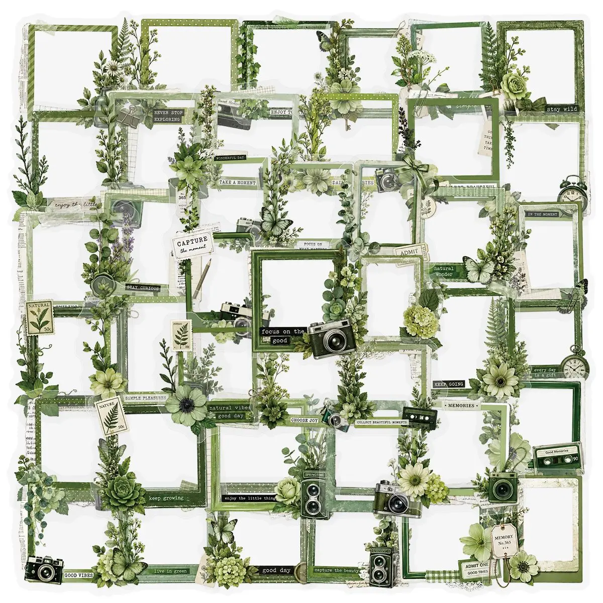 50PCS Vintage Green Plant Border Graffiti Stickers Forest Style Cartoon Decal DIY Luggage Phone Guitar Fridge Classic Kid Toys