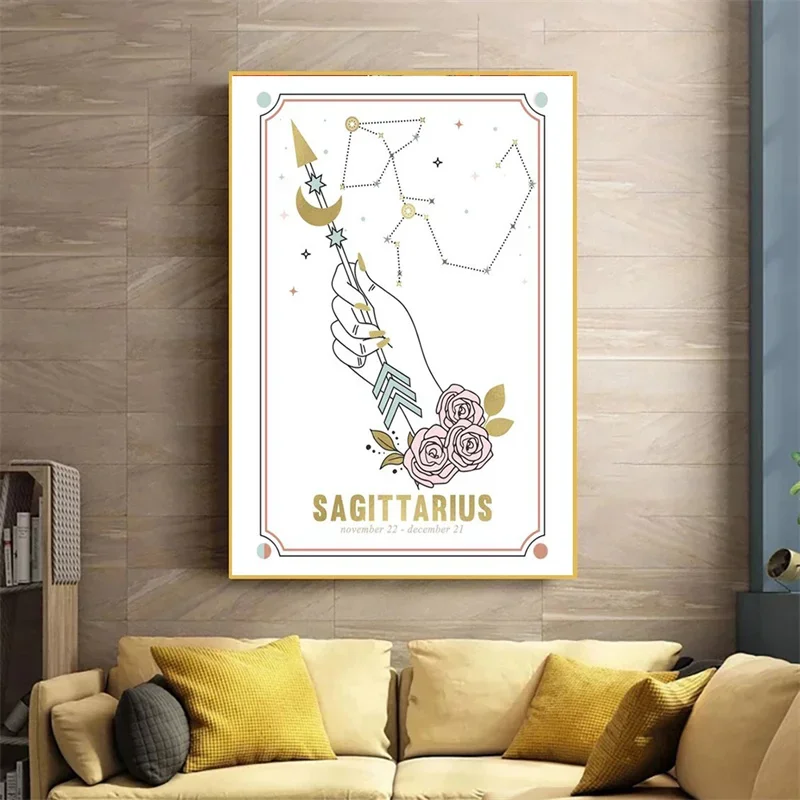 البوهيمي زودياك قماش جدار الفن اللوحة السرطان الجدي الجوزاء المشارك الشمال الحديثة الكرتون صورة ديكور المنزل غرفة المعيشة #5