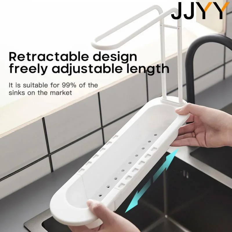 JJYY Telescopic Sink Drain Rack Soap Sponge Holder Self Adhesive Kitchen Paper Towel Holder Punch Free Roll Kitchen Acces