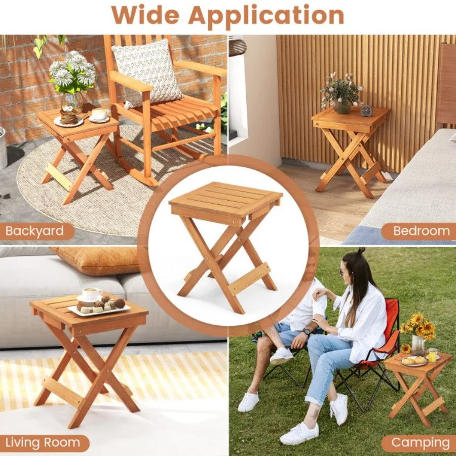 Mesa lateral dobrável compacta de 14 polegadas com tampo de ripas